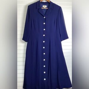 Talbots Y2K short Sleeve Button Down MIDI BLUE dress  size 14 business casual